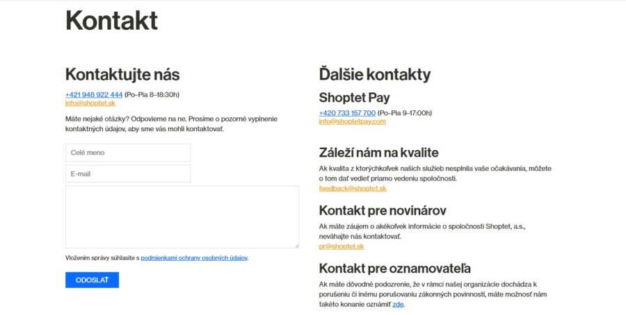 Shoptet Kontakt