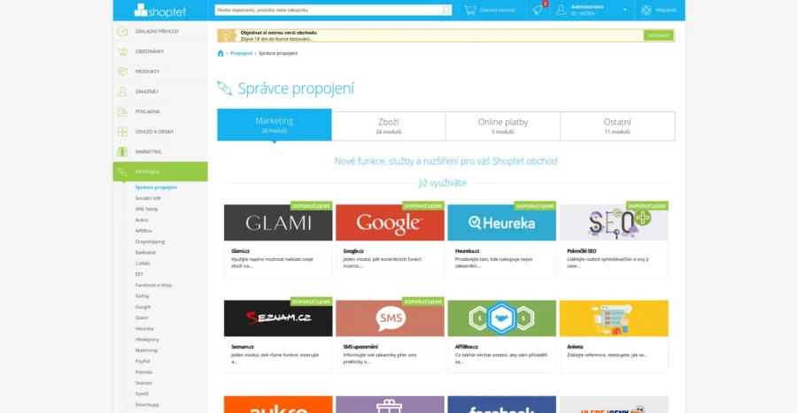 Shoptet Administrace Propojeni