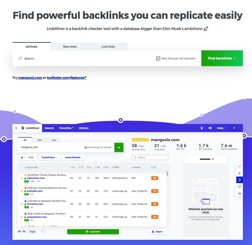 Mangools Linkminer