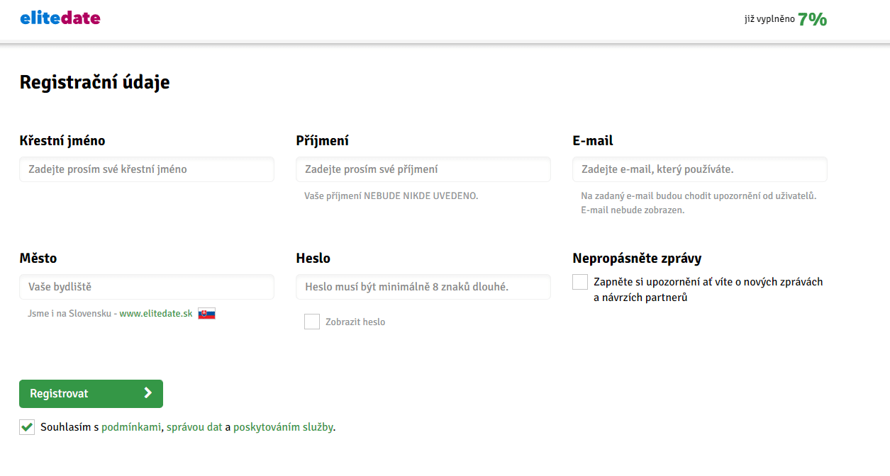 Registrace Elitedate