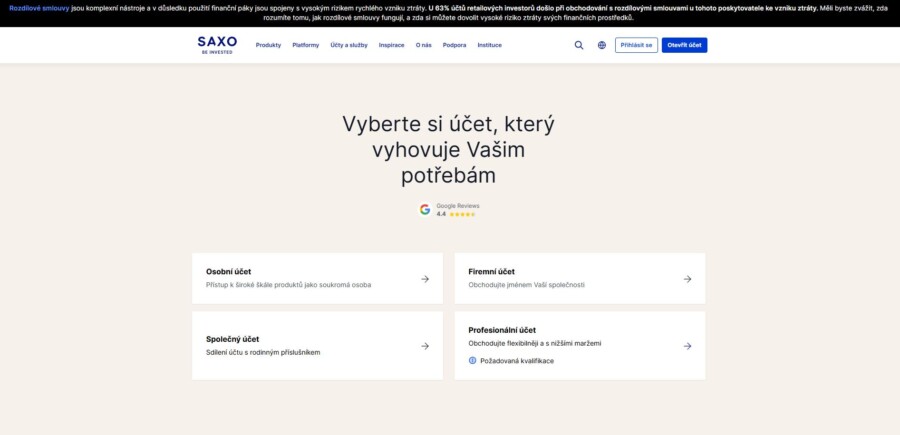 Saxo Typy účtů